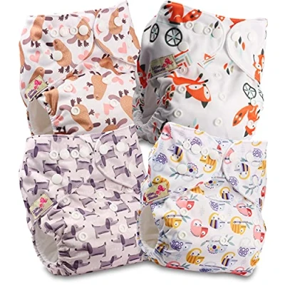 Immagine di Littles and Bloomz FLP2 0405 Pannolino lavabile per bambini, riutilizzabile, con bottoni a pressione standard, confezione da 4 pannolini