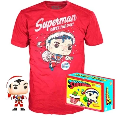 Immagine di Funko Set Figura Pop &amp; Tee DC Comics Superman Exclusive Flocked Bambole d&#039;azione, Multicolore, 137190