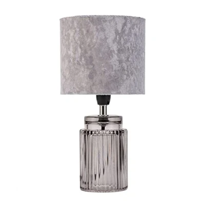 Immagine di Pauleen Table luminaire 48213 Classy Velvet Tavolo Max. 20 Watt Grigio, Opaco Lampada da Comodino Look Glamour in Velluto, Vetro E14