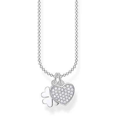 Immagine di Thomas Sabo Collana da Donna in Argento Sterling 925 con Quadrifoglio e Cuore Pavé, Lunghezza 38 45 cm
