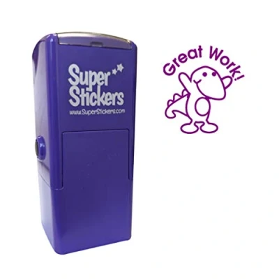 Immagine di Stamper Solutions Timbro con dinosauro e scritta &quot;Great Work&quot;, viola