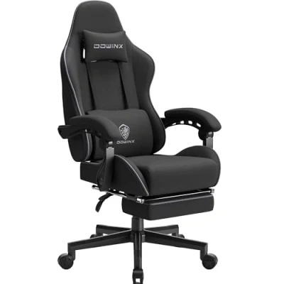 Immagine di Dowinx Sedia da gaming, ergonomica, con supporto lombare, regolabile, poggiapiedi (nero)