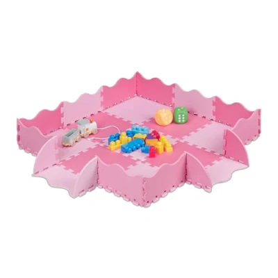 Immagine di Relaxdays Tappeto Puzzle in 25 Parti, Gommapiuma Eva, Atossico, 3 x m, con Bordo Rialzato, Antiurto, Rosa/Pink, Set di