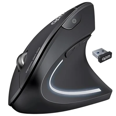Immagine di APM Kyno+ Mouse Ergonomico Silenzioso Wireless 2.4G, Verticale, 1600 DPI Regolabile, 6 Pulsanti, LED, Prevenzione TMS, per Destra PC Mac Laptop e Click Silenziosi, 571167
