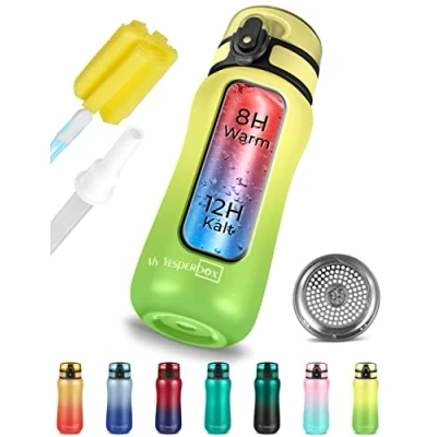 Immagine di My Vesperbox Thermo Minny Borraccia in acciaio inox impermeabile con paglia o setaccio 400 ml, 600 ml resistente per bambini e adulti senza BPA