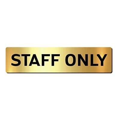 Immagine di Segnale targa Staff Only Privato in metacrilato color oro lucido specchio autoadesiva per mm 180x43x3