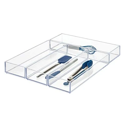 Immagine di iDesign Cassetti trasparenti per cucina, bagno, organizzazione posate, spatole, gadget grandi, confezione da 4