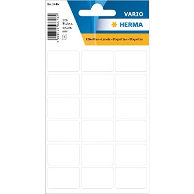 Immagine di HERMA Etichette Multiuso, 18 per Foglio, 7 Fogli, 17 x 26 mm, 126 Etichette, Piccole autoadesive Ufficio, Cucina, casa, Colore Bianco