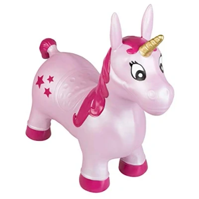 Immagine di Idena Cavallo a forma di unicorno rosa con stelle, pompa ad aria, portata fino 50 kg, perfetto per interni ed esterni, al parco o all&#039;asilo, circa 59 x 23 53 cm, Colore, 40133