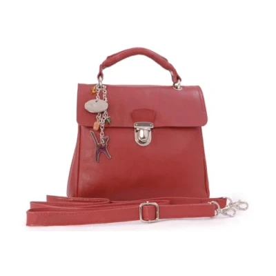 Immagine di Catwalk Collection Handbags Vera Pelle Borsa a Tracolla/Borse Mano/Spalla/Con una Cinghia Regolabile e Rimovibile Con Ciondolo Forma di Gatto Pandora ROSSO