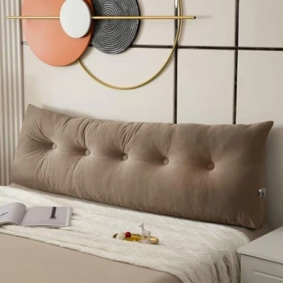 Immagine di GeRRiT cuscino a cuneo per testiera del letto, letto doppio, king e queen size, sedersi su con tasca laterale, lungo di supporto la schiena (marrone, 200 x 40