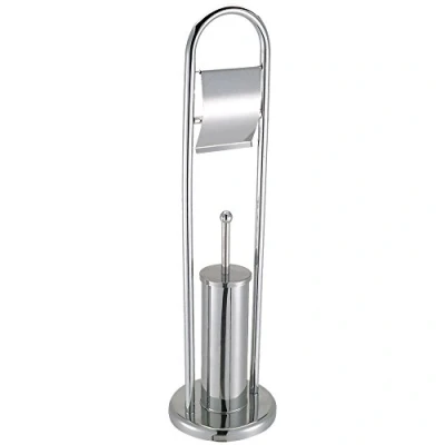 Immagine di Bath Vida Scopino e Porta Carta Supporto da Bagno a Base Rotonda, Acciaio Inossidabile/Metallo, Argento, H 80 x L 22 P 20 cm Circa