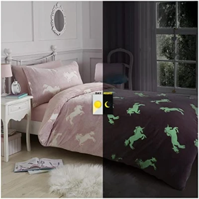 Immagine di GC GAVENO CAVAILIA Set di biancheria da letto singolo in pile con unicorno che si illumina al buio, per singolo, caldo e soffice, multicolore