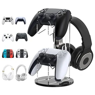 Immagine di MoKo Gancio per Controller di Gioco e Cuffie, 2 in 1 Supporto Multifunzionale Gamepad Acrilico PS5, PS4, Xbox Serie, Accessori Cuffie Gamepad, Nero Trasparente