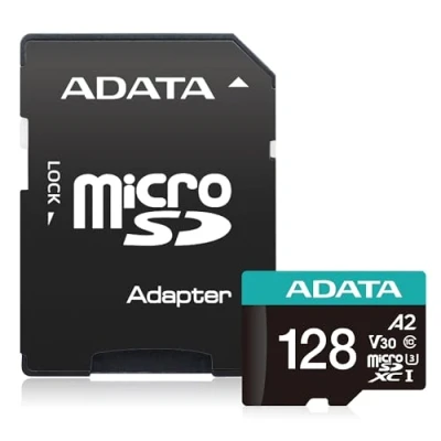 Immagine di ADATA AUSDX128GUI3V30SA2 RA1 Scheda di memoria Premier Pro microSDXC/SDHC UHS I U3 Class 10(V30S), nero 128 Gb