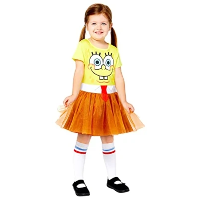 Immagine di amscan Warner Bros Mortal Kombat Scorpion Std Ufficiale Spongebob Costume di Halloween per Ragazze, Giallo, 4/6 anni, 9909159