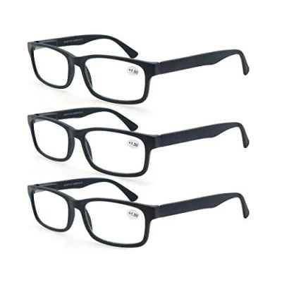 Immagine di MODFANS Confezione da 3 occhiali lettura 1.5 per uomo/donna, Cerniera a molla leggera rettangolare, lente trasparente con custodia