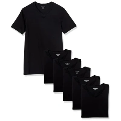 Immagine di Amazon Essentials T Shirt con Scollo a V Uomo, Pacco da 6, Nero, XL