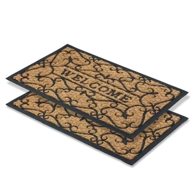 Immagine di zerbino antiscivolo per esterni resistente alle intemperie Coco Deluxe d&#039;ingresso in gomma e fibre di cocco 45x75 cm set 2 Welcome