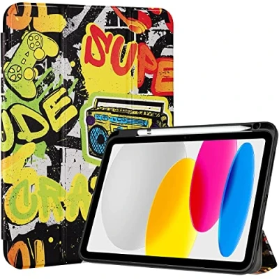 Immagine di ProCase per iPad 10a Generazione Custodia 2022 [A2696 A2757 A2777], 10,9 Pollici Sottile Protettiva Leggera Smart Cover 10, Auto Sveglia/Sonno Giallo Rock and Roll