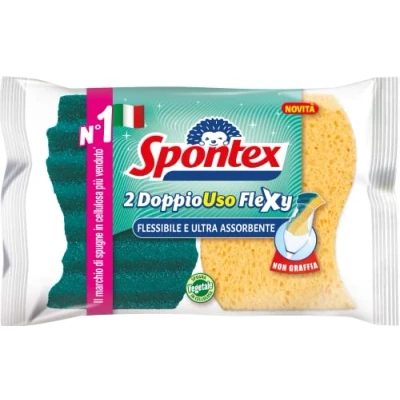 Immagine di Spontex Doppiouso Flexy x2,spugna in cellulosa con tecnologia ultraflessibile,per una pulizia senza fatica tutti gli angoli