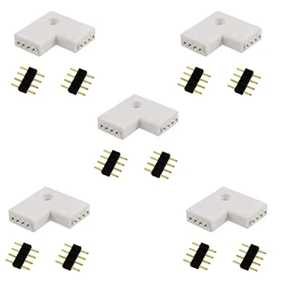 Immagine di LitaElek 5pcs 4 pin Connettore Angolare Striscia LED RGB Poli Angolo L forma Nastro Banda Rapido Figura per SMD 5050 3528 Strip, Bianco