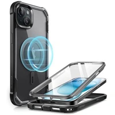 Immagine di i Blason AresMag custodia per iPhone 15/iPhone 14/iPhone 13 [6,1 pollici], compatibile con MagSafe, integrale antiurto robusta trasparente pellicola protettiva integrata (nero)