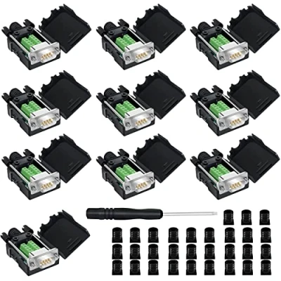 Immagine di YIOVVOM DB9 Breakout Connector, RS232 D SUB maschio adattatore seriale porta 9 pin bianco a terminale connettore modulo segnale con custodia set di 10