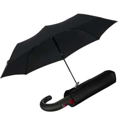 Immagine di Ombrello tascabile in Knirps T.260 Medium Duomatic Black apertura e chiusura automatica antivento manico tondo a gancio nero