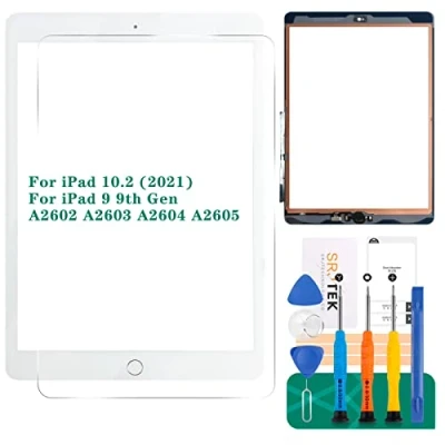 Immagine di per iPad 9a generazione Touch Screen 9 A2602 Sostituzione dello schermo 10.2 2021 Digitizer A2603 A2604 A2605 Pannello sensore in vetro (con pulsante Home) (bianco)