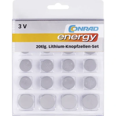 Immagine di Conrad energy Kit batterie a bottone ogni 2x CR1025, CR1620, CR1632, CR2016, CR2430, CR2450 e 4x CR2025, CR 2032