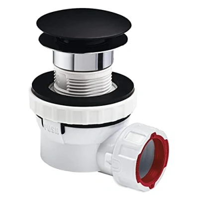 Immagine di Wirquin 30723978 Set di piletta e sifone ultra compatto per lavabo Nano 6.7, bianco nero