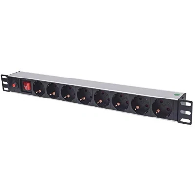 Immagine di Intellinet 713986 8AC outlet(s) 1U Aluminium, Black Power Distribution unit (PDU) Units (PDUs) (Basic, Switched, 1U, Horizontal, Black, 8 AC outlet(s), Type F)