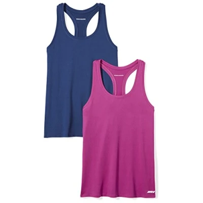 Immagine di Amazon Essentials Canotta Vogatore Tecnica Elasticizzata (Disponibile in Taglie Forti) Donna, Pacco da 2, Blu Marino/Fucsia, XL