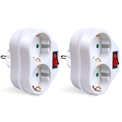 Immagine di EXTRASTAR adattatore 2 in 1 con interruttore e prese Schuko, Regleta, fino a 3680 W, 16 A/250 V bianco, pezzi