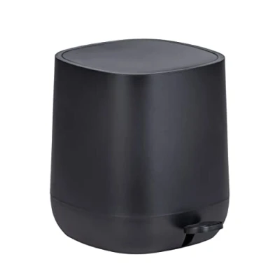Immagine di Wenko Pattumiera a pedale design Davos con freno di caduta &#039;easy close&#039;, piccola per bagno 5L, Plastica, 23,5x26x27,5 cm, nero
