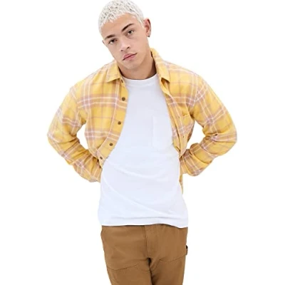 Immagine di GAP V LS Scoperto Flanella Camicia Button Down, Plaid Giallo Beige, M Uomo