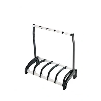 Immagine di K&amp;M 17525 Supporto per chitarra elettrica Guardian 5 a scomparti neri con elementi trasparenti utile vernici nitro