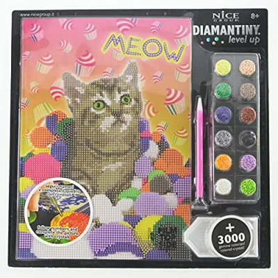 Immagine di DIAMANTINY 96101, Level Up Nice Group Creative Art, Diamond Painting Kit crea il mosaico, PETS, Meow, Multicolore