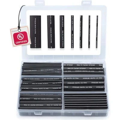 Immagine di Wirefy Kit Guaine Termorestringenti Tubi Isolanti Doppio Strato 3:1 Interno Adesivo Nero 180 PZ