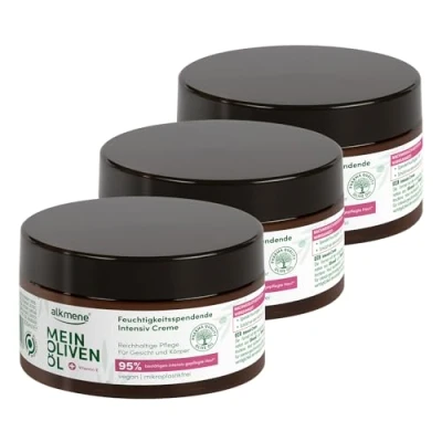 Immagine di alkmene 3 x Crema intensiva per la pelle secca 200 ml 95% conferma intensamente curata con olio d&#039;oliva idratante corpo uomini e donne