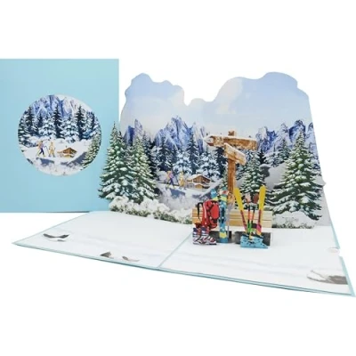 Immagine di Favour Pop Up® Un impressionante biglietto 3D per sciatori, racchette da neve, snowboarder, anche regali in denaro o voucher. XP841
