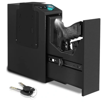 Immagine di Cassaforte per pistole, biometrica pistole con accesso rapido, porta scorrevole automatica impronta digitale, codice PIN, chiave comodino