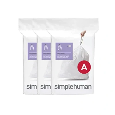 Immagine di simplehuman CW0250 sacchi spazzatura, sacchetti su misura codice A, bianchi, 3 x confezione da 30 (90 sacchetti)