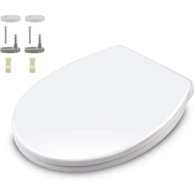 Immagine di sedile per WC, HIMIMI WC a forma di O, chiusura morbida lenta, cerniere regolabili, montaggio rapido, facile da pulire (440 x 375 54 mm)