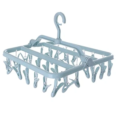 Immagine di GmeDhc Stendibiancheria con 32 Pinze, Stendino Per Calzini Pieghevole, in Plastica Girevole, Bambini Vestiti, Biancheria Intima, Calzini, Asciugamano
