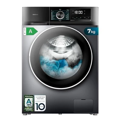 Immagine di Cecotec Washing Bolero Dresscode 7500 Inverter Steel A. 7 kg, 16 programmi, Classe A, motore Plus, Steammax, Pearl Drum, Delay Start, Drum Clean, Display, Allergy Care, Stop &amp; Go