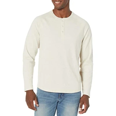 Immagine di Amazon Essentials Camicia a Maniche Lunghe Regular Fit con Scollo Serafino (Disponibile nelle Taglie Big &amp; Tall) Uomo, Avena Puntinato, S