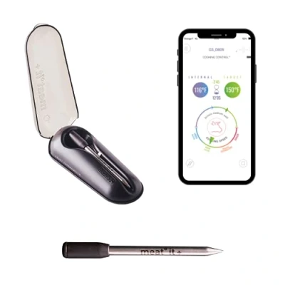 Immagine di Mastrad F74380 Sonda di Cottura connessa 100% Wireless Compatibile con Android e iOS Doppia connessione Wi Fi/Bluetooth Controllo della Temperatura + Avvisi Intelligenti Lunga Portata Nero, Meat it
