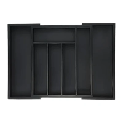 Immagine di Relaxdays Portaposate da Cassetto Allungabile, bambù e MDF, Divisorio con 5 7 Scomparti, Organizer Cucina, Nero, Fibra di Legno, x 48 33,5 cm